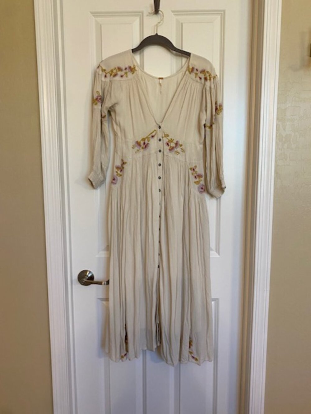 Free People Day Glow Midi Dress Floral Embroidered Cream XS